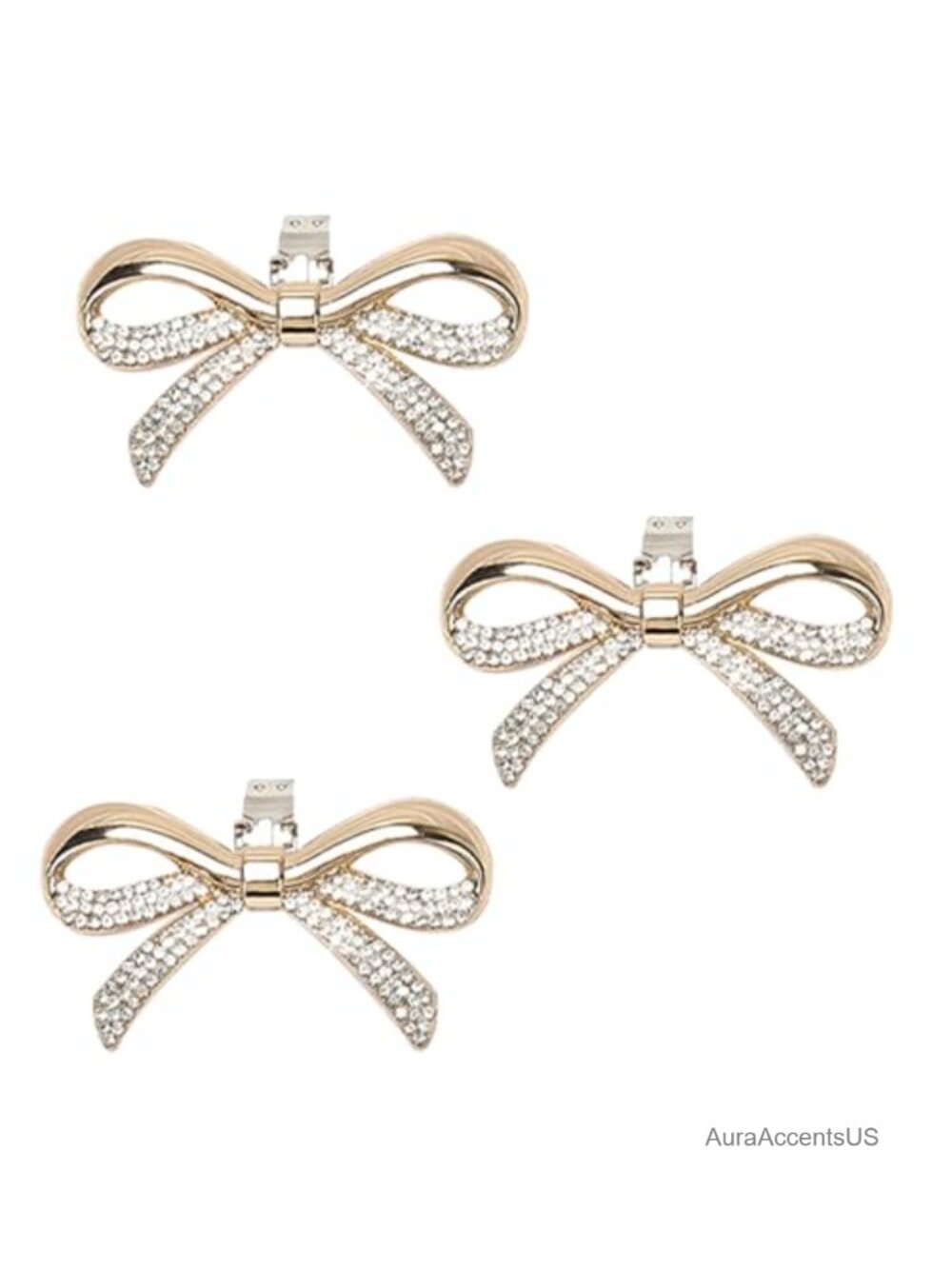 3pc Rhinestone Bow Shoe Clips Zinc Alloy Glass Detachable Shoe Charms for